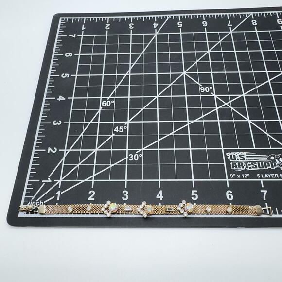 Vintage Mesh Rhinestone Bracelet Gold Tone AB Aurora Borealis 7” - Picture 8 of 9